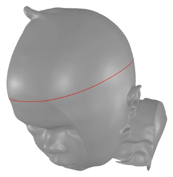 Modelo 3D reconstruído com plano de medição